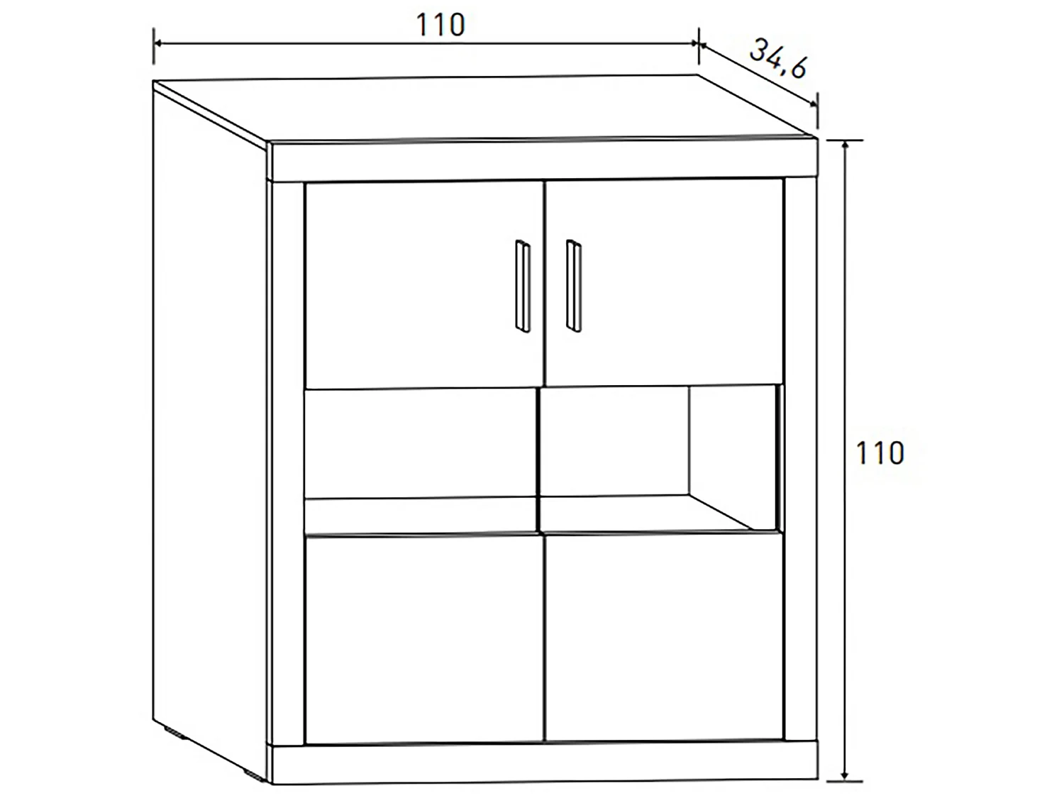 Buffet, meuble de rangement 2 portes coloris chêne cambrian, graphite - Longueur 110 x profondeur 34,60 x hauteur 110 cm