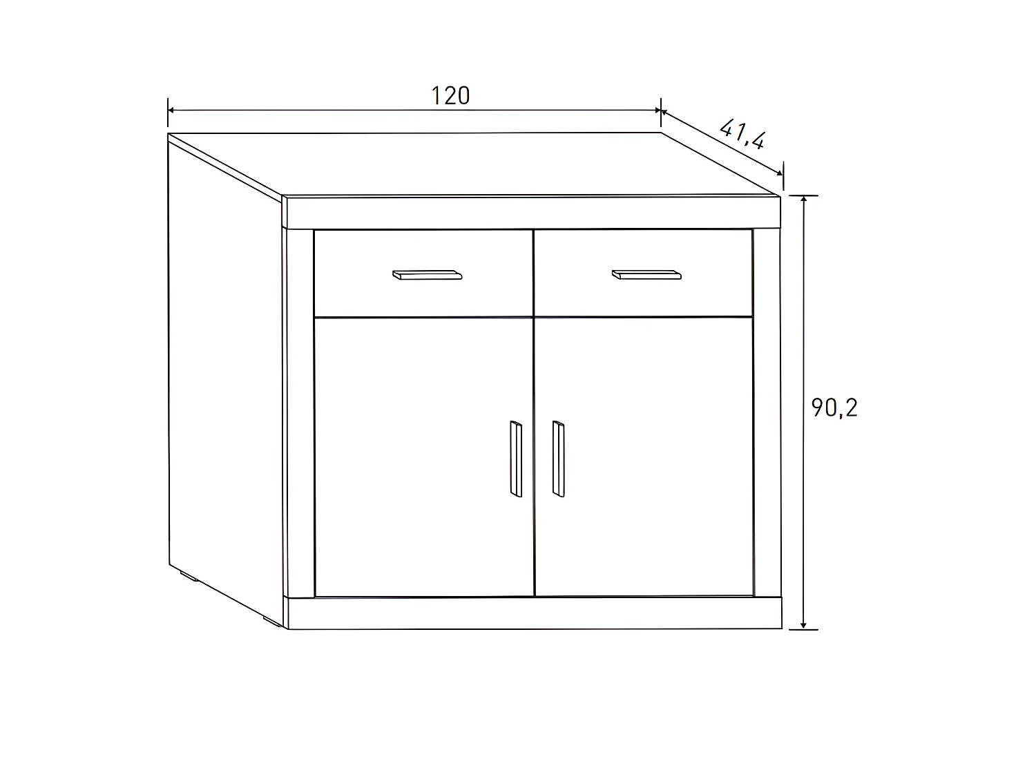 Buffet, meuble de rangement coloris chêne cambrian, graphite - Longueur 120 x profondeur 41,4 x hauteur 90,2 cm