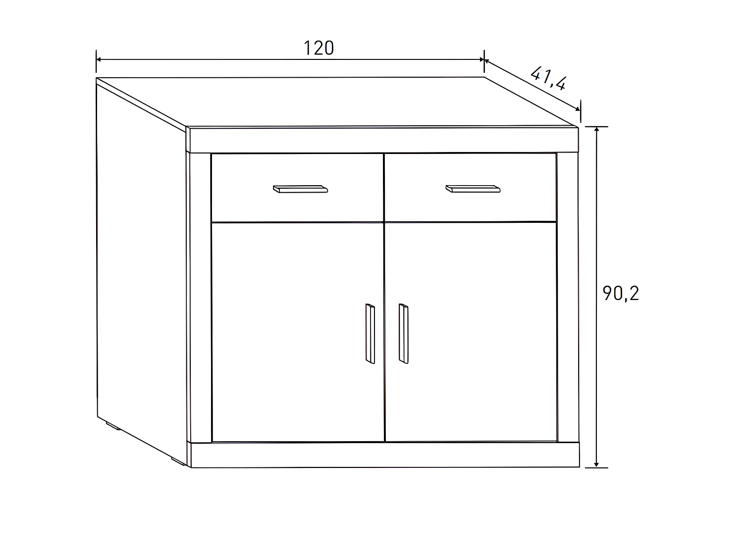 Buffet, meuble de rangement coloris chêne cambrian, graphite - Longueur 120 x profondeur 41,4 x hauteur 90,2 cm
