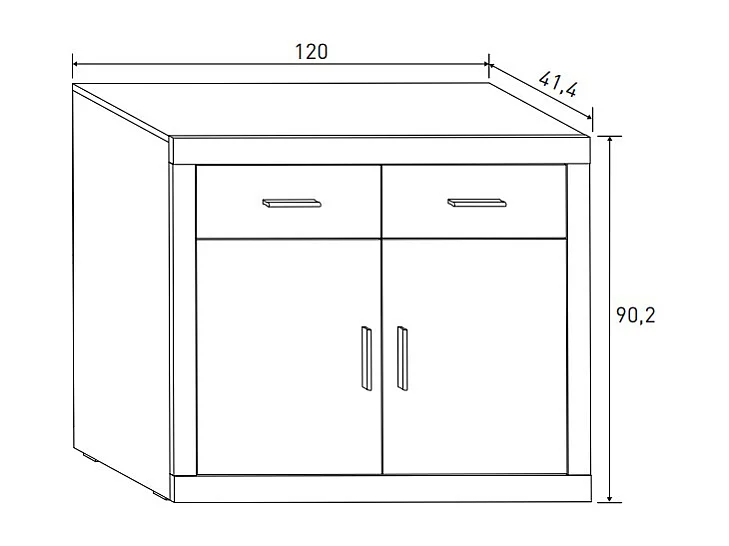 Buffet, meuble de rangement coloris chêne cambrian, graphite - Longueur 120 x profondeur 41,4 x hauteur 90,2 cm