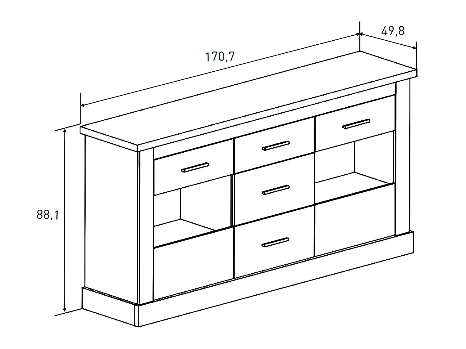 Buffet, Meuble de rangement coloris Chêne cambrian, blanc - Longueur 170 x Profondeur 49 x Hauteur 88 cm