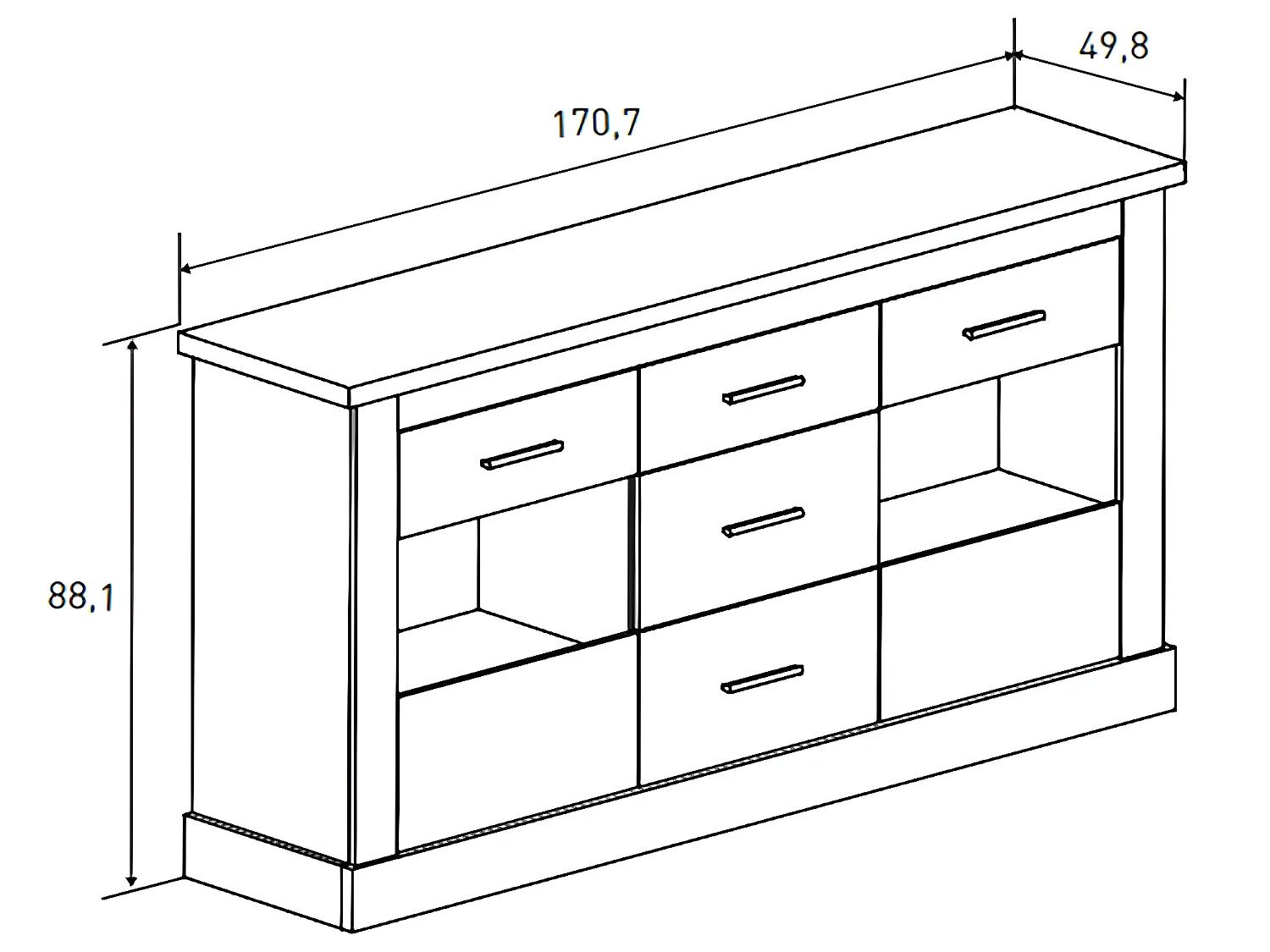 Buffet, Meuble de rangement coloris Chêne cambrian, blanc - Longueur 170 x Profondeur 49 x Hauteur 88 cm