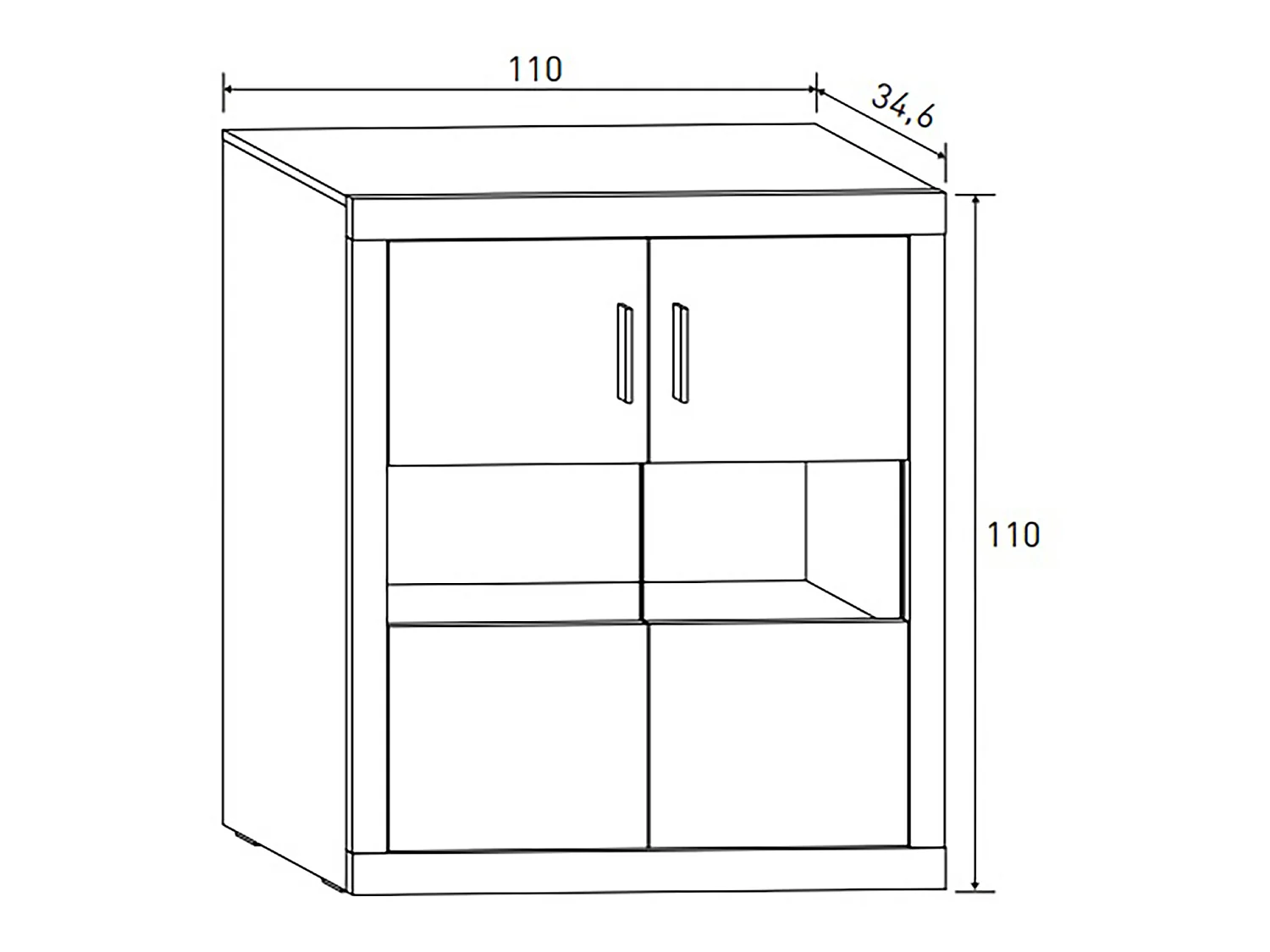 Buffet, meuble de rangement 2 portes coloris chêne cambrian, blanc - Longueur 110 x profondeur 34,60 x hauteur 110 cm