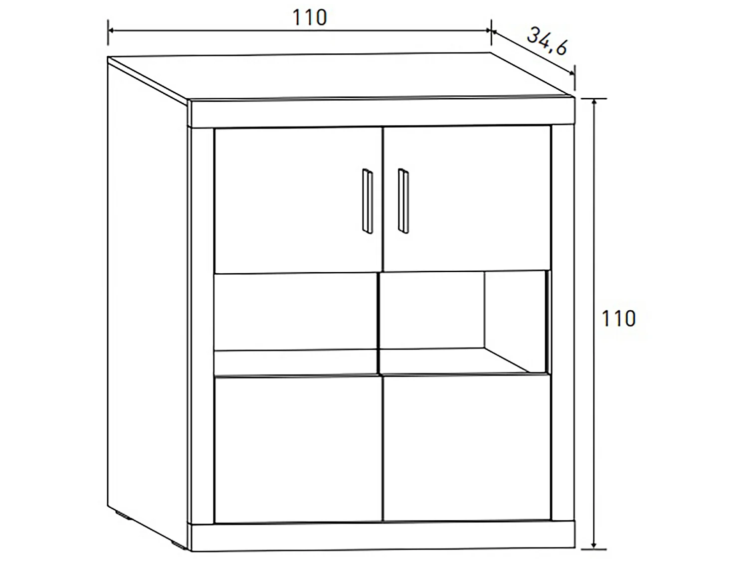 Buffet, meuble de rangement 2 portes coloris chêne cambrian, blanc - Longueur 110 x profondeur 34,60 x hauteur 110 cm