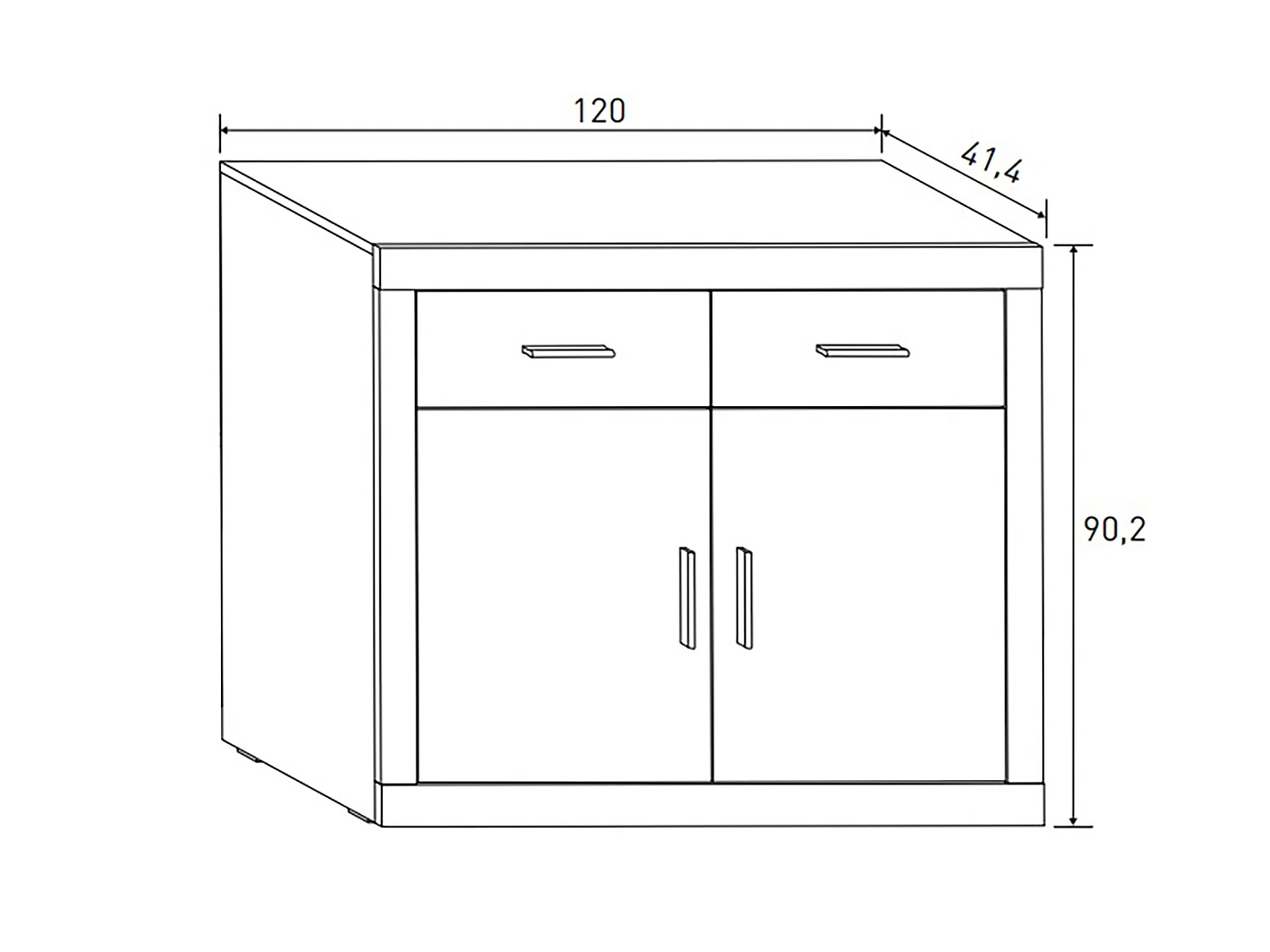 Buffet, meuble de rangement coloris chêne cambrian, blanc - Longueur 120 x profondeur 41,4 x hauteur 90,2 cm