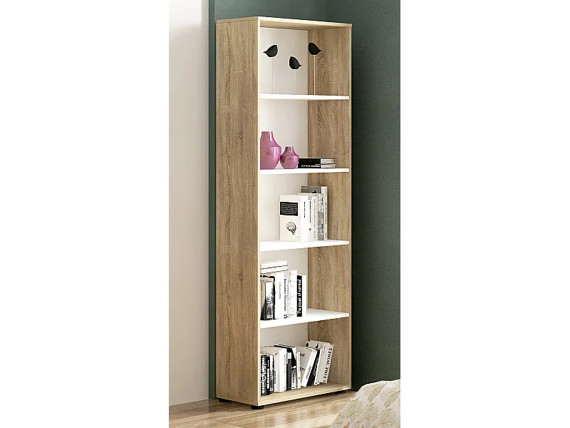 Etagère coloris Chêne cambrian/blanc - Longueur 60 x profondeur 29,4 x hauteur 182 cm