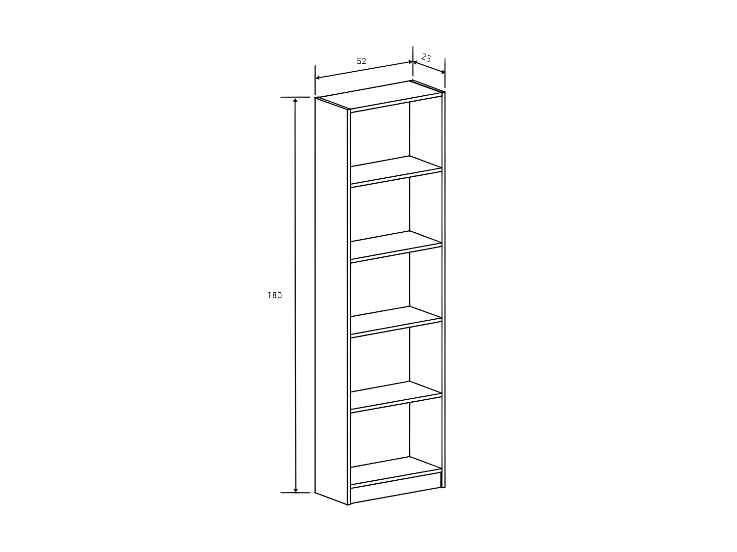 Etagère de 5 cases coloris blanc - Longueur 52 x profondeur 25 x hauteur 180 cm