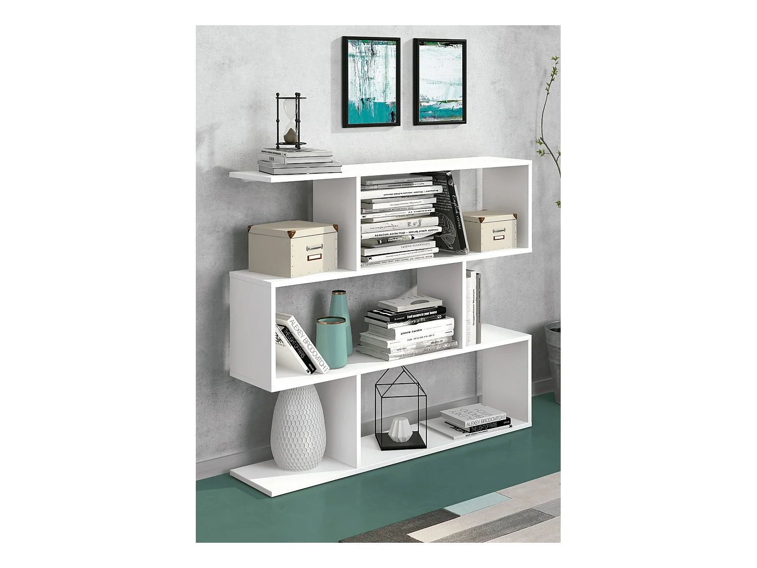 Etagère basse coloris blanc - Longueur 110 x profondeur 24.6 x hauteur 96.3 cm