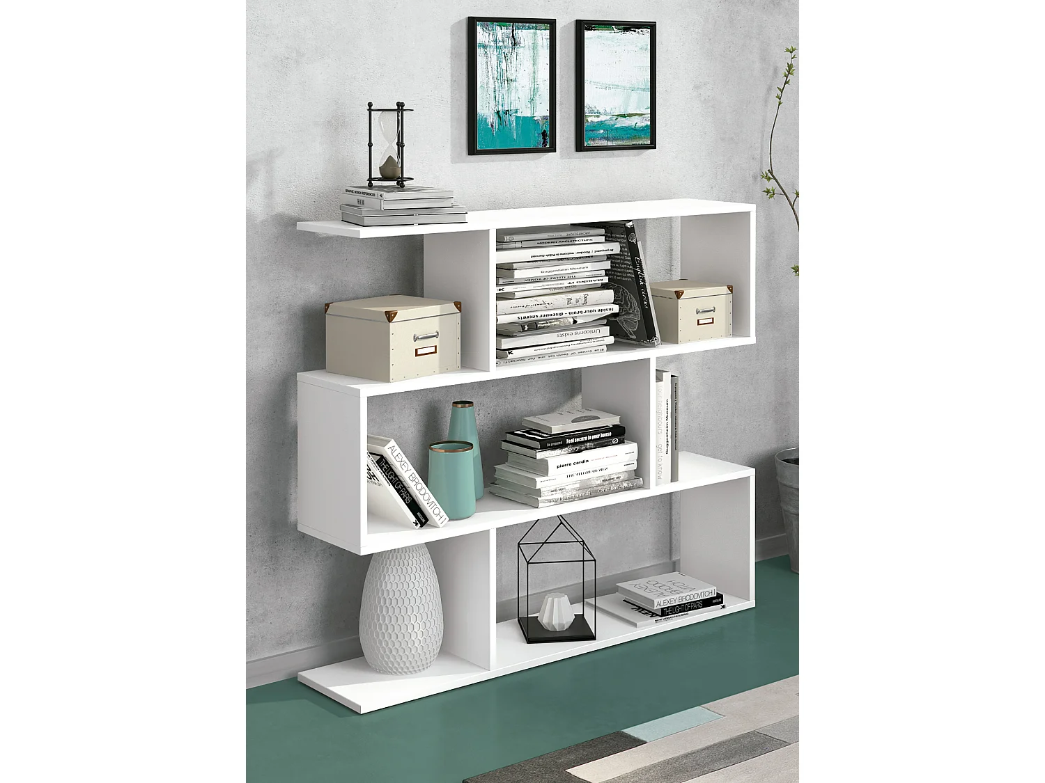 Etagère basse coloris blanc - Longueur 110 x profondeur 24.6 x hauteur 96.3 cm