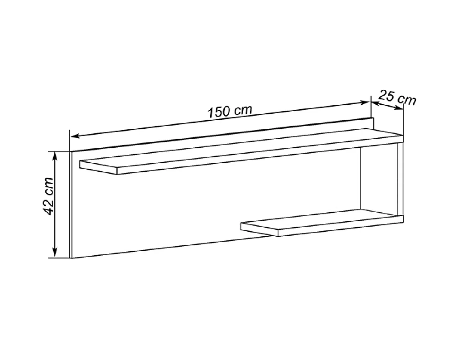 Etagère murale coloris chêne, graphite - Longueur 150 x Profondeur 25 x hauteur 42  cm