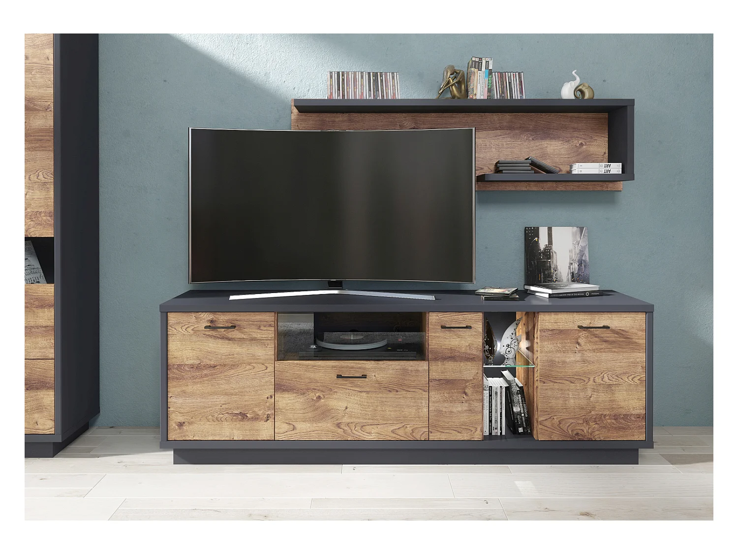 Etagère murale coloris chêne, graphite - Longueur 150 x Profondeur 25 x hauteur 42  cm