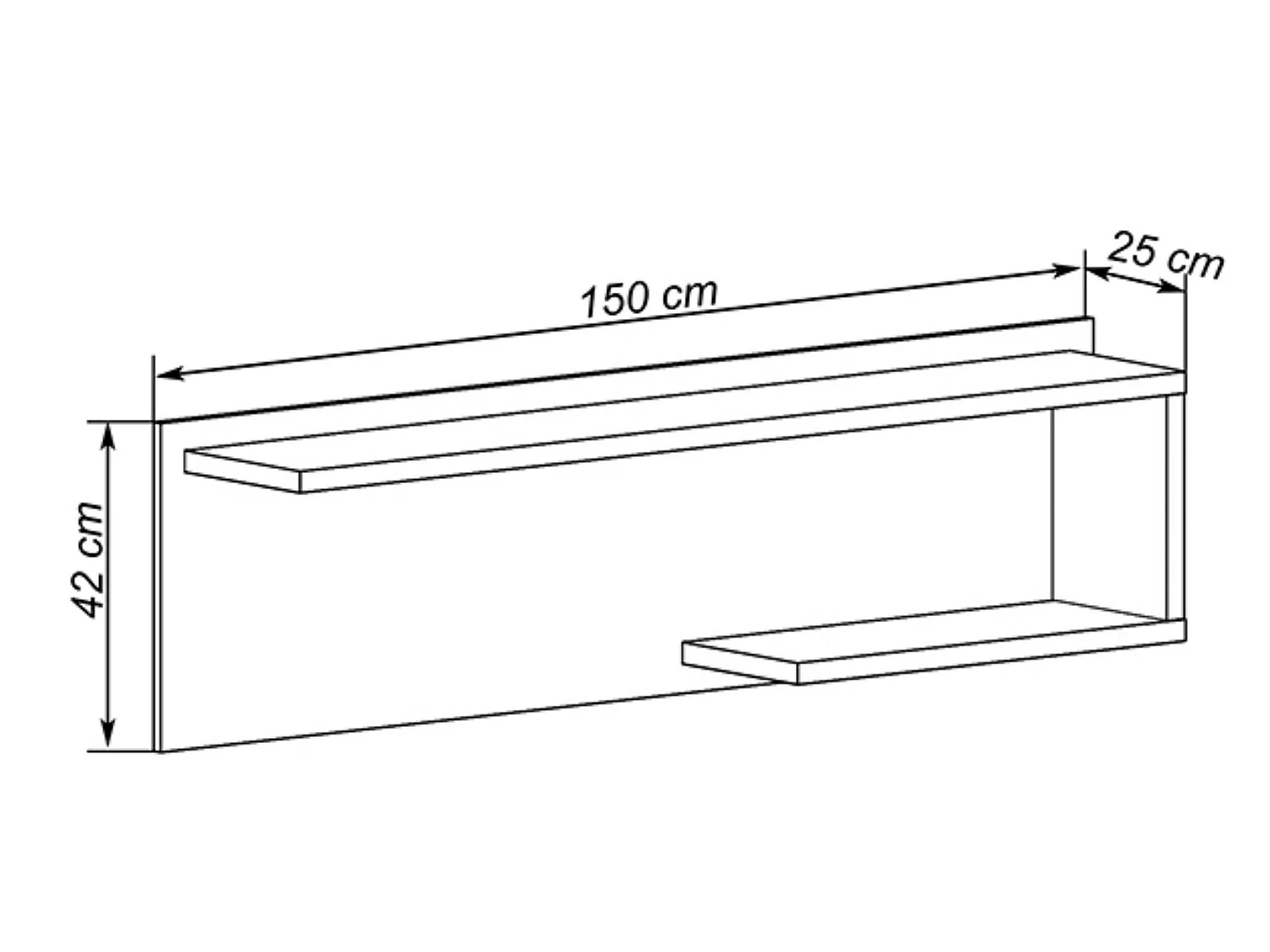 Etagère murale coloris chêne, graphite - Longueur 150 x Profondeur 25 x hauteur 42  cm