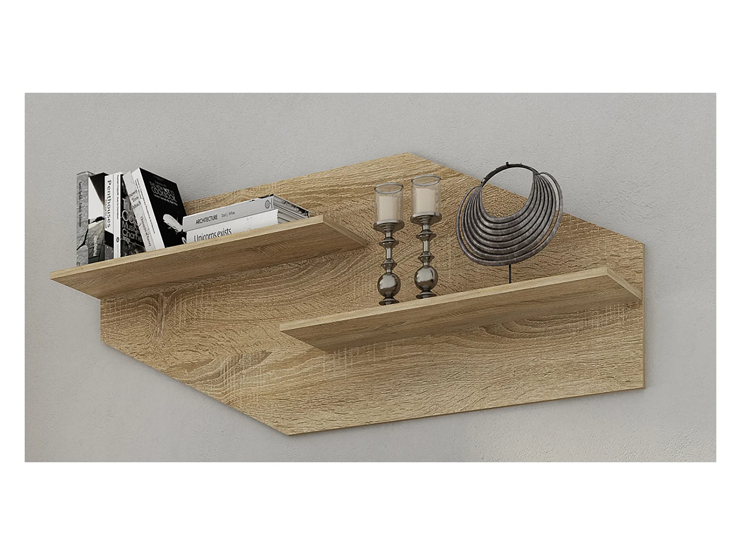 Etagère murale murales coloris chêne cambrian - Longueur 130 x profondeur 23 x hauteur 58 cm