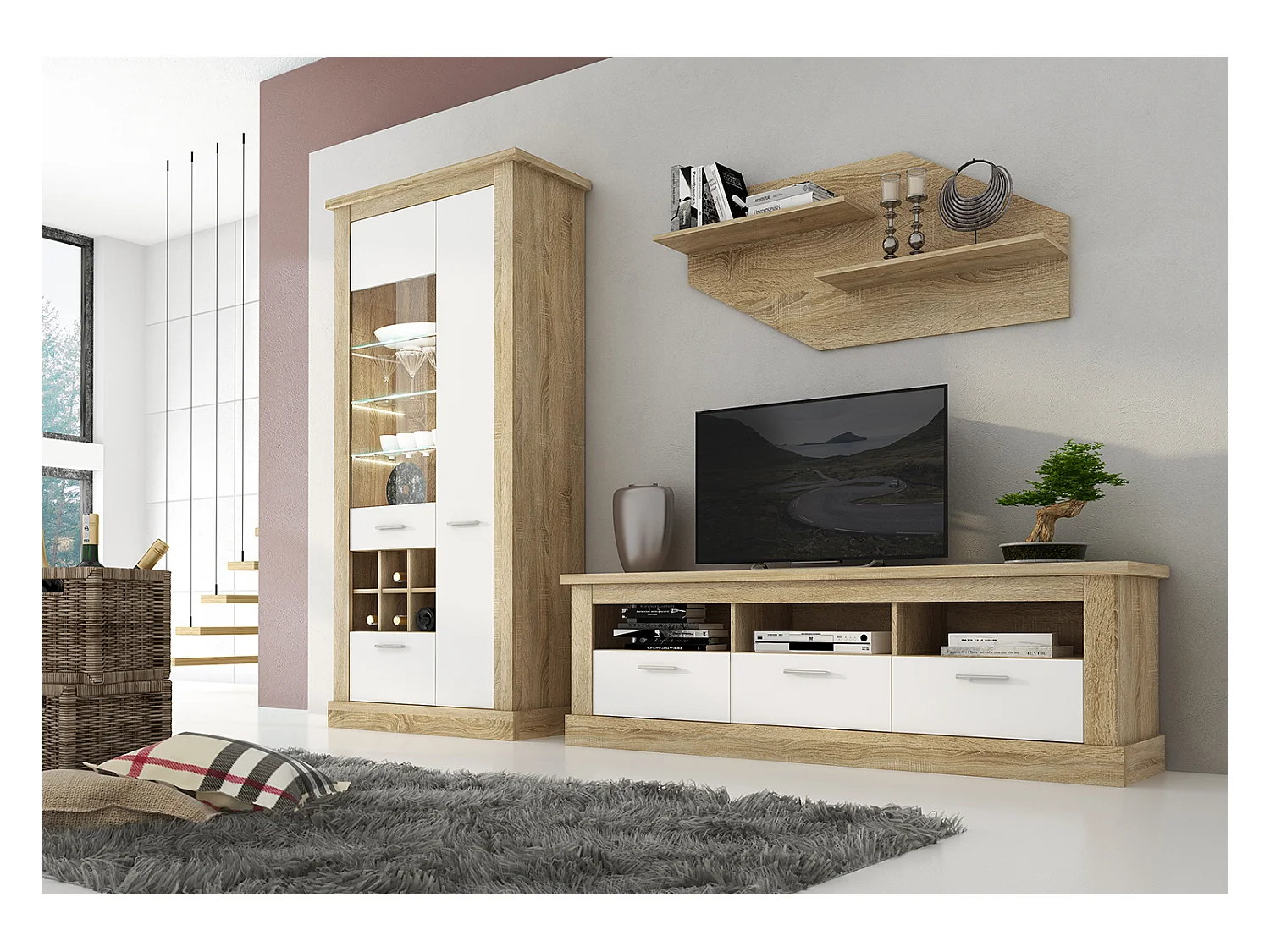 Etagère murale murales coloris chêne cambrian - Longueur 130 x profondeur 23 x hauteur 58 cm