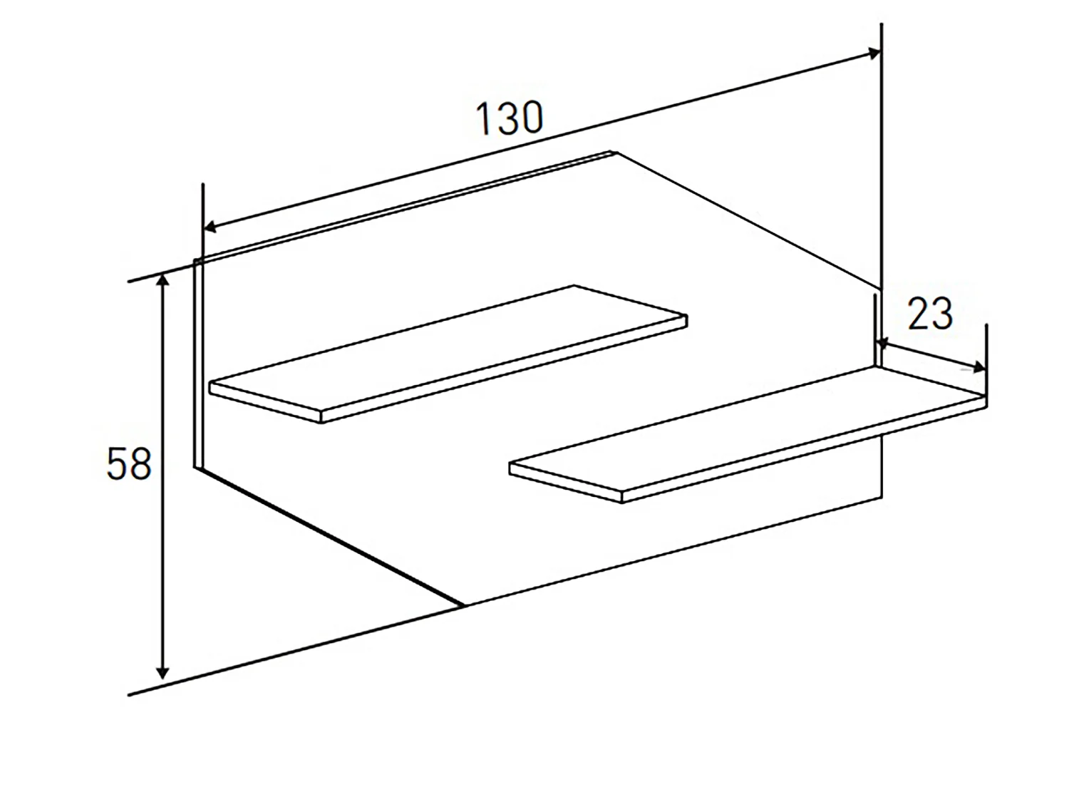 Etagère murale murales coloris chêne cambrian - Longueur 130 x profondeur 23 x hauteur 58 cm