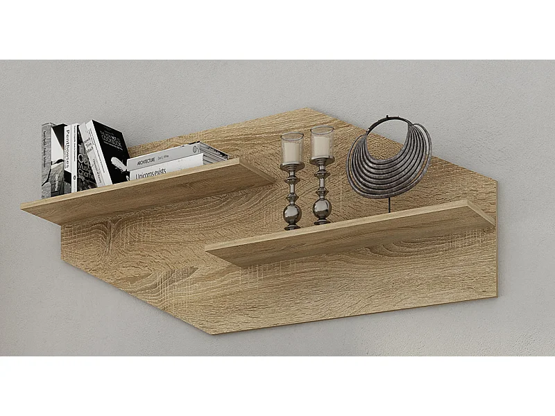 Etagère murale murales coloris chêne cambrian - Longueur 130 x profondeur 23 x hauteur 58 cm