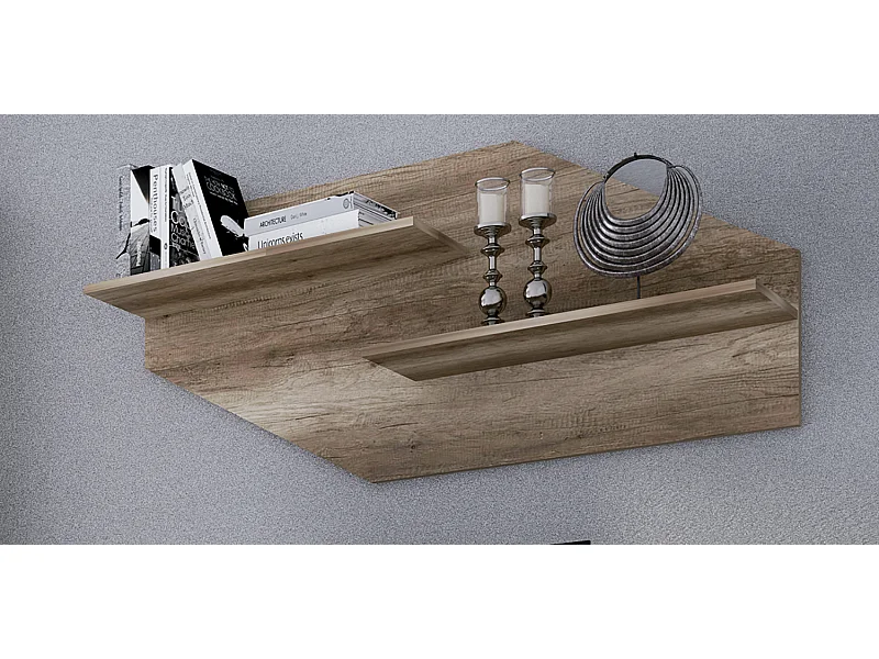 Etagère murale murales coloris chêne vieilli - Longueur 130 x profondeur 23 x hauteur 58 cm