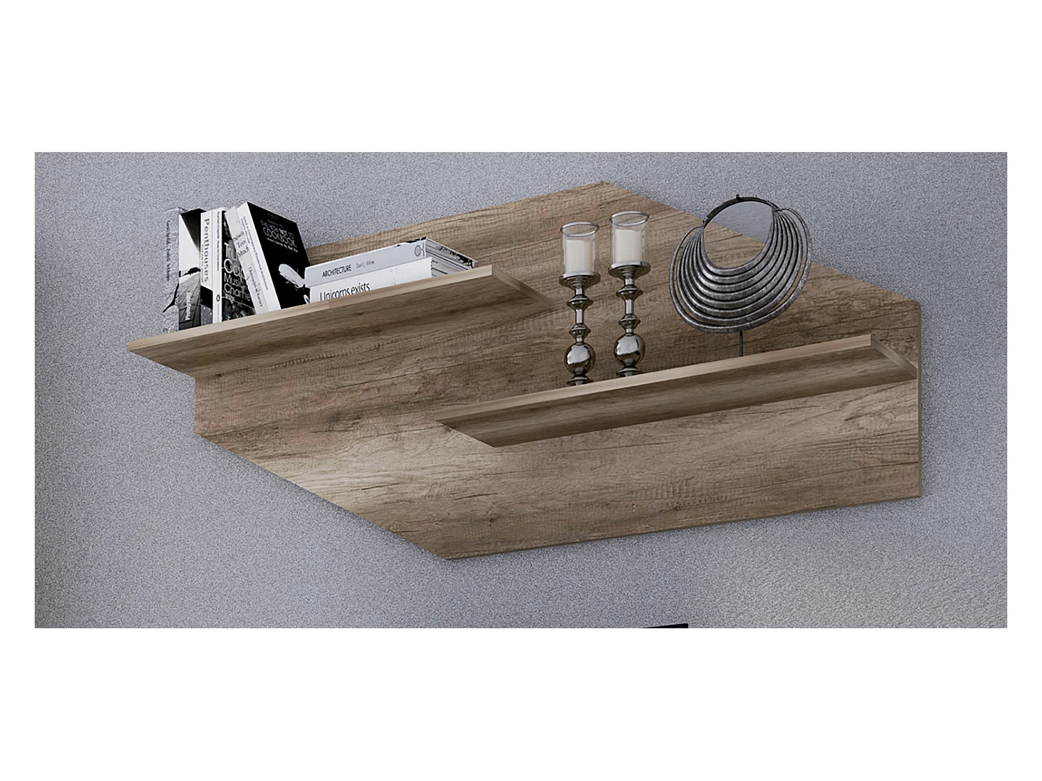 Etagère murale murales coloris chêne vieilli - Longueur 130 x profondeur 23 x hauteur 58 cm