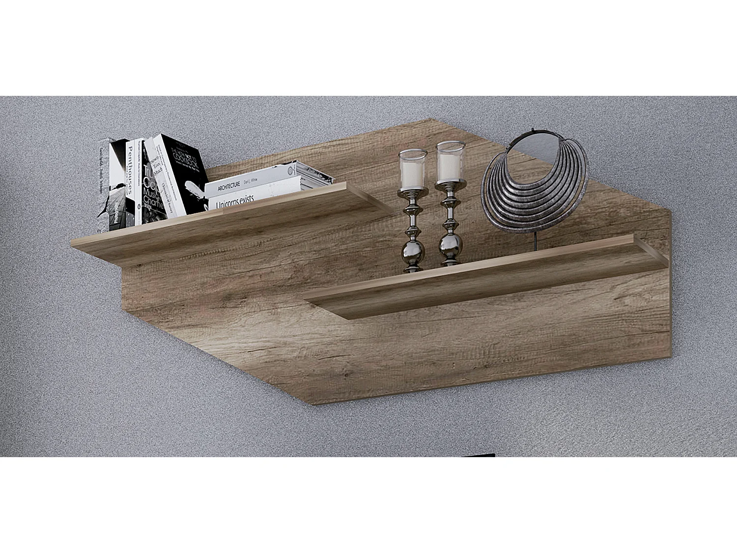 Etagère murale murales coloris chêne vieilli - Longueur 130 x profondeur 23 x hauteur 58 cm