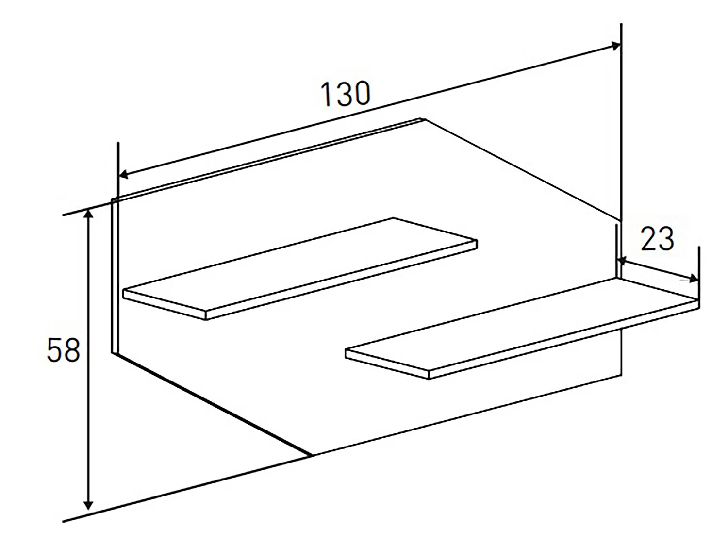 Etagère murale murales coloris chêne vieilli - Longueur 130 x profondeur 23 x hauteur 58 cm