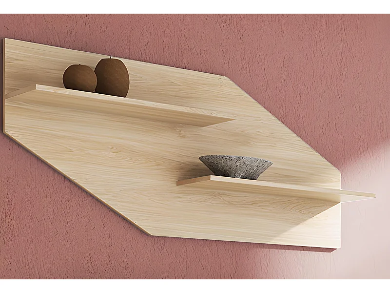 Set de 2 étagères murales coloris chêne cambrian - Longueur 130 x profondeur 23 x hauteur 58 cm