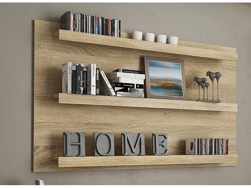 Etagère murale coloris chêne cambrian - Longueur 160 x profondeur 19,2 x hauteur 100 cm