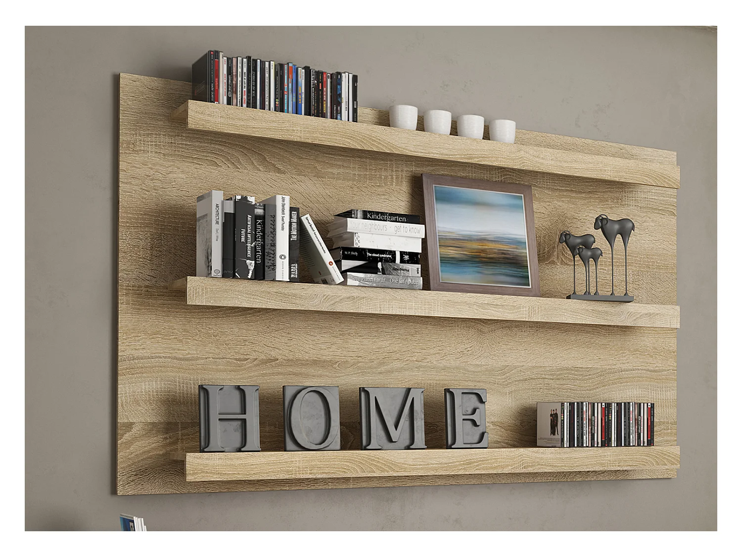 Etagère murale coloris chêne cambrian - Longueur 160 x profondeur 19,2 x hauteur 100 cm