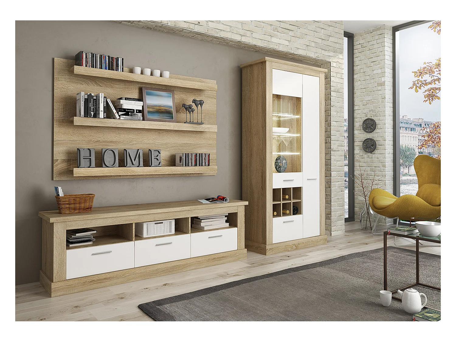 Etagère murale coloris chêne cambrian - Longueur 160 x profondeur 19,2 x hauteur 100 cm