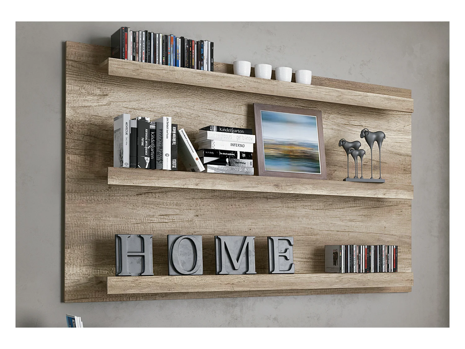 Etagère murale coloris chêne vieilli - Longueur 160 x profondeur 19,20 x hauteur 100 cm
