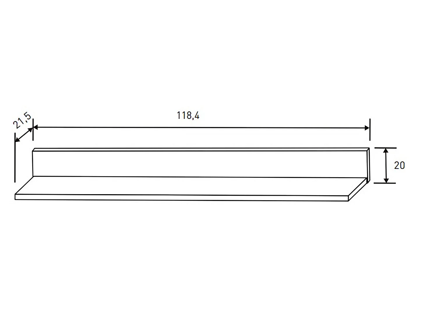 Etagère murale coloris chêne, pin andersen - Longueur 118,40 x profondeur 21,50 x hauteur 20 cm