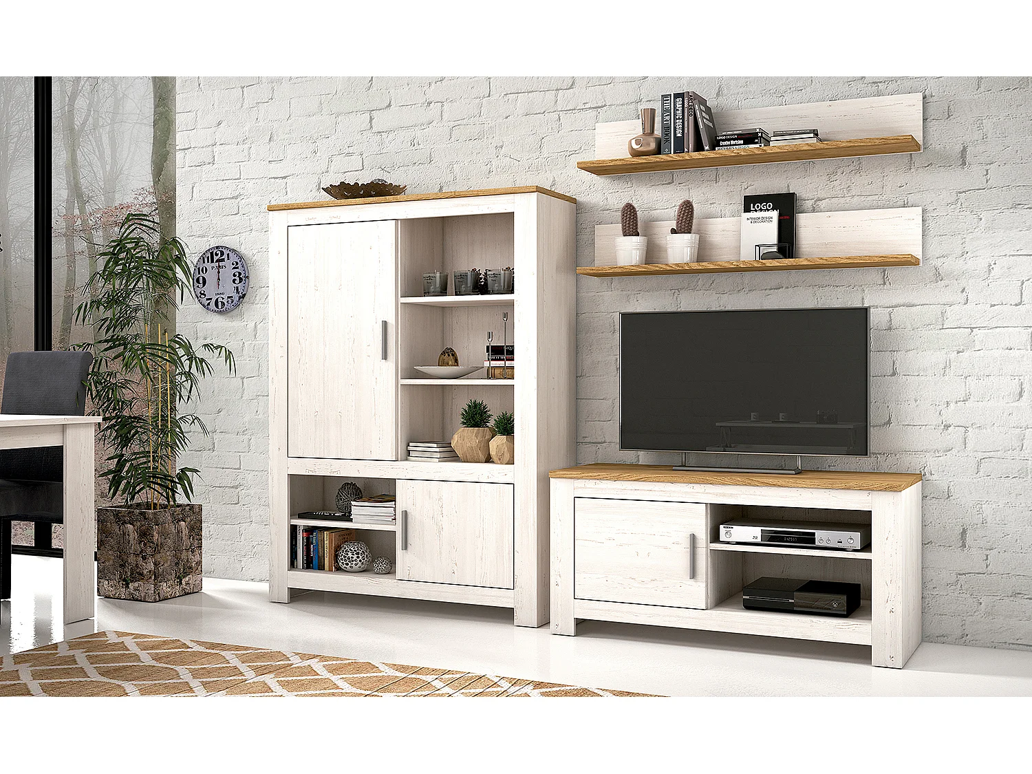 Etagère murale coloris chêne, pin andersen - Longueur 118,40 x profondeur 21,50 x hauteur 20 cm