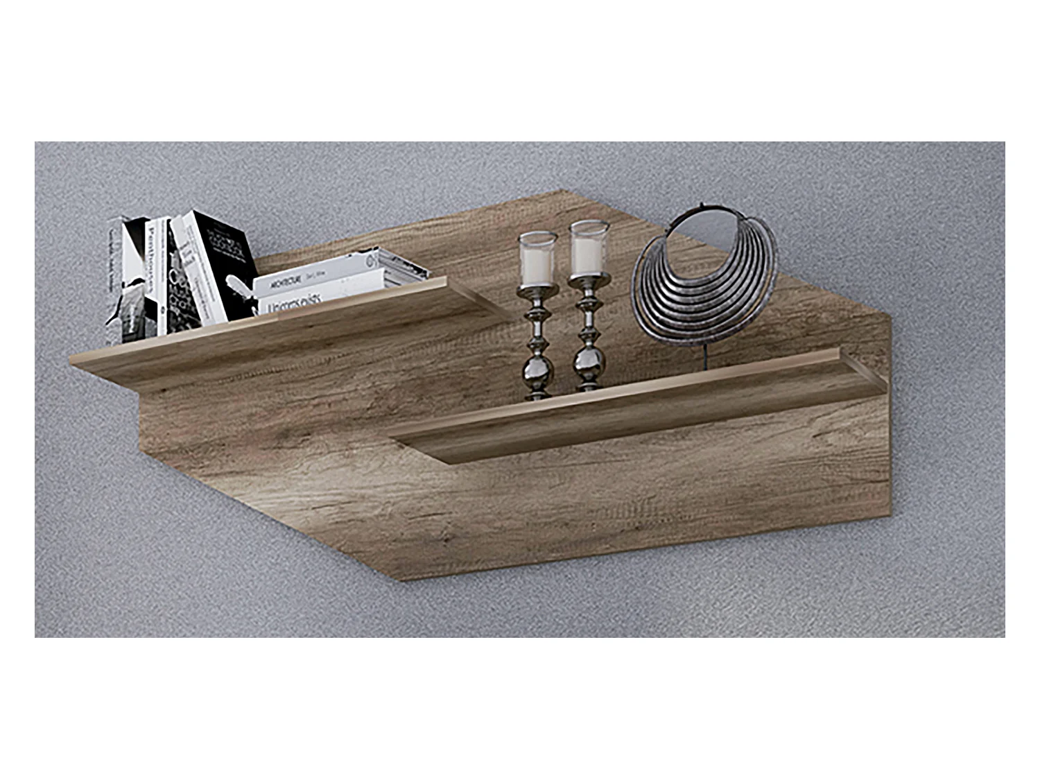 Etagère murale coloris Chêne vieilli - Longueur 130 x Profondeur 23 x Hauteur 58 cm