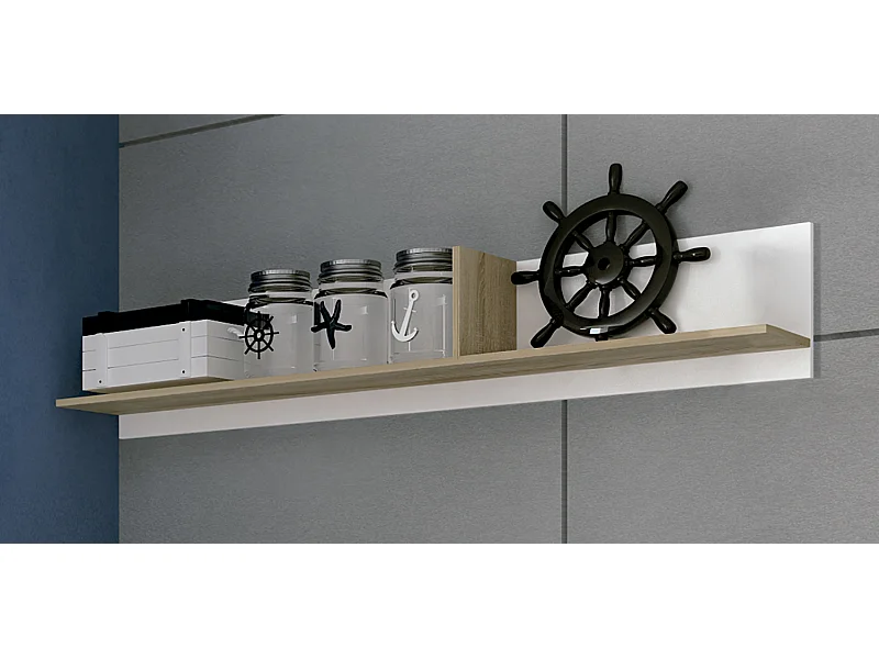 Etagère murale coloris Chêne cambrian/blanc - Longueur 120 x profondeur 23,3 x hauteur 27,9 cm