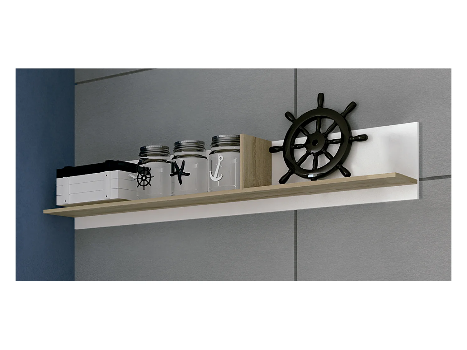 Etagère murale coloris Chêne cambrian/blanc - Longueur 120 x profondeur 23,3 x hauteur 27,9 cm