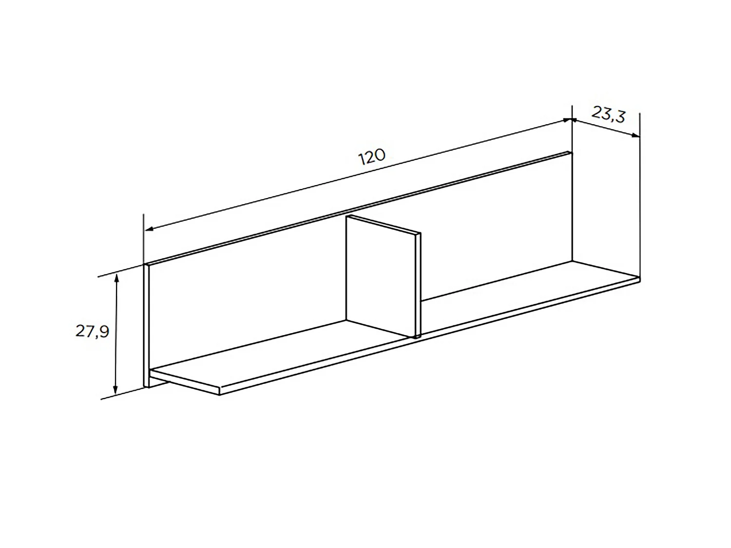 Etagère murale coloris Chêne cambrian/blanc - Longueur 120 x profondeur 23,3 x hauteur 27,9 cm