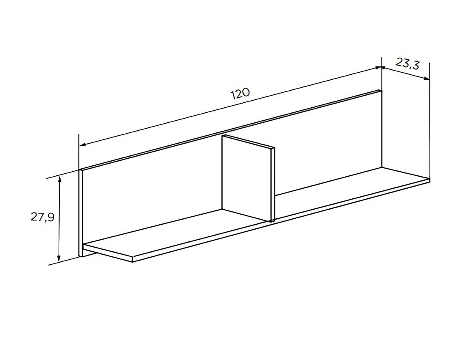 Etagère murale coloris Chêne cambrian/blanc - Longueur 120 x profondeur 23,3 x hauteur 27,9 cm