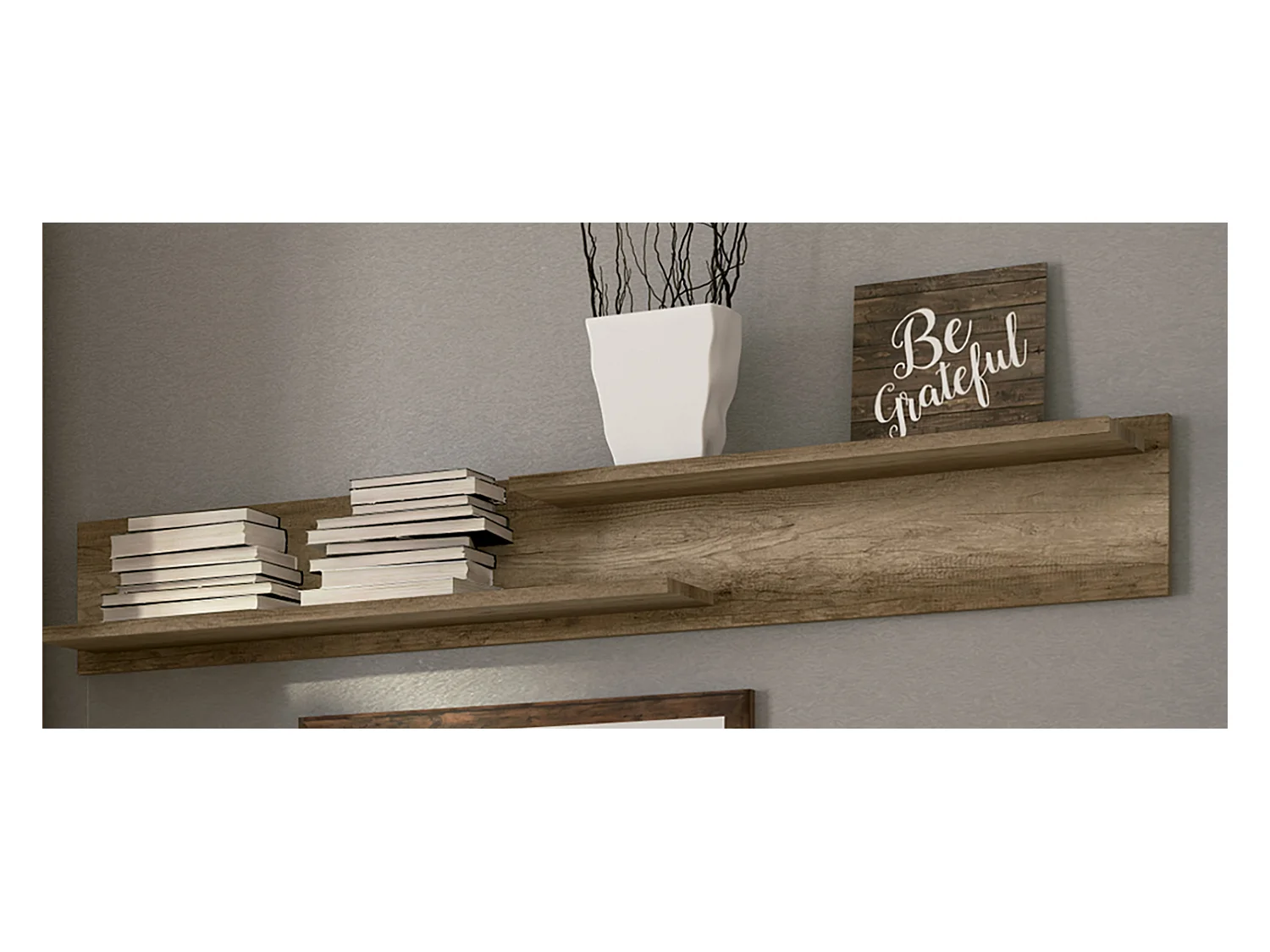 Etagère murale coloris chêne vieilli - Longueur 131,90 x profondeur 17,80 x hauteur 19,50 cm