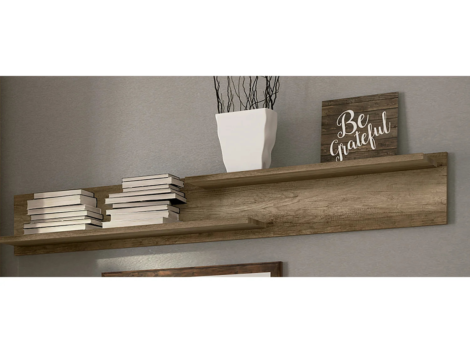 Etagère murale coloris chêne vieilli - Longueur 131,90 x profondeur 17,80 x hauteur 19,50 cm