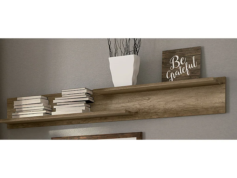 Etagère murale coloris chêne vieilli - Longueur 131,90 x profondeur 17,80 x hauteur 19,50 cm