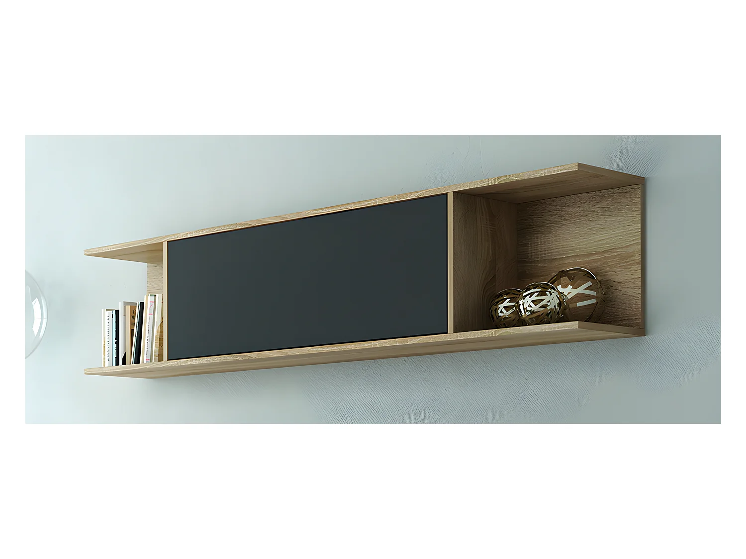 Etagère murale coloris chêne cambrian, graphite- Longueur 160 x Profondeur 27.8 x Hauteur 35.2 cm