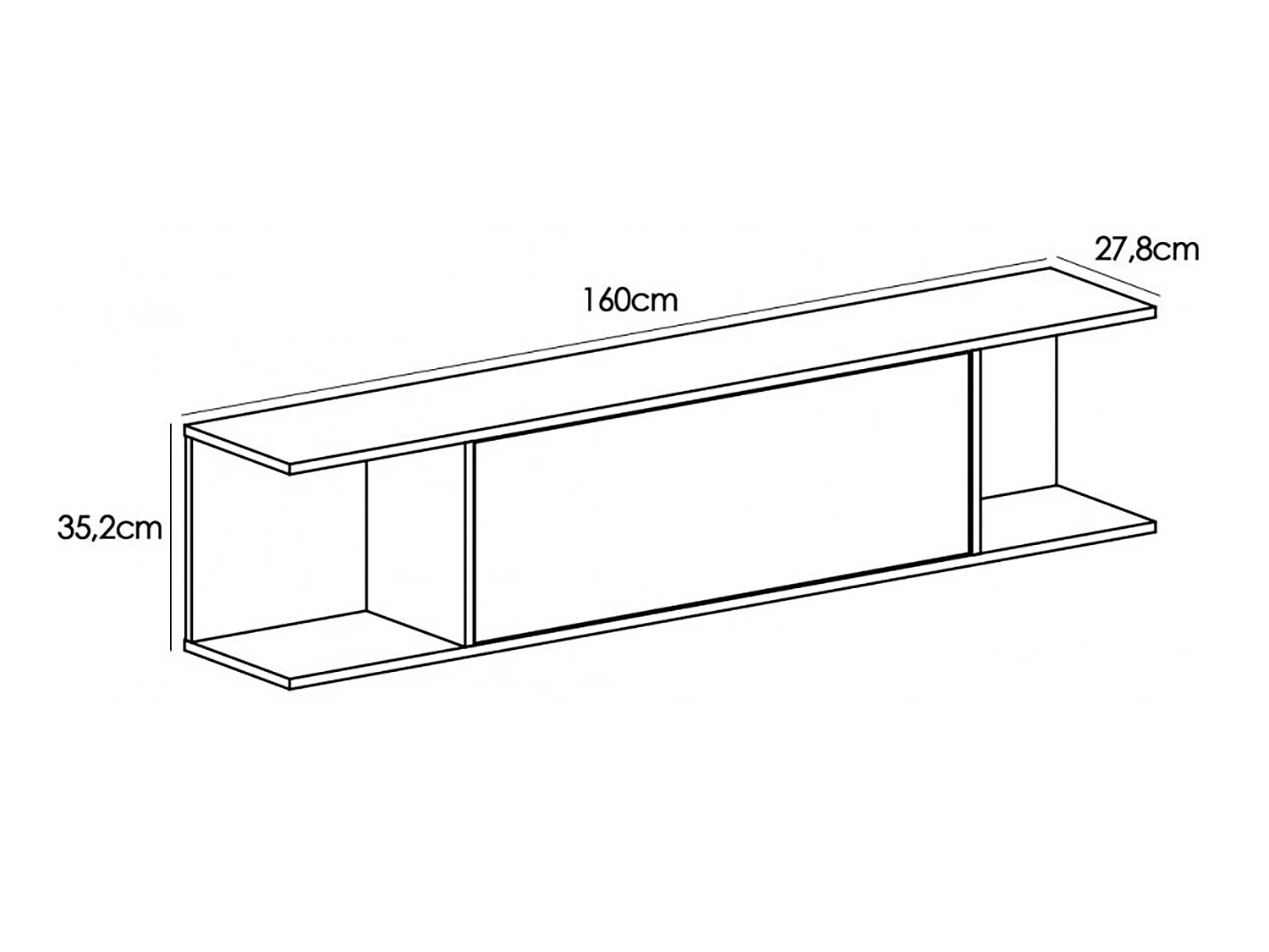 Etagère murale coloris chêne cambrian, graphite- Longueur 160 x Profondeur 27.8 x Hauteur 35.2 cm