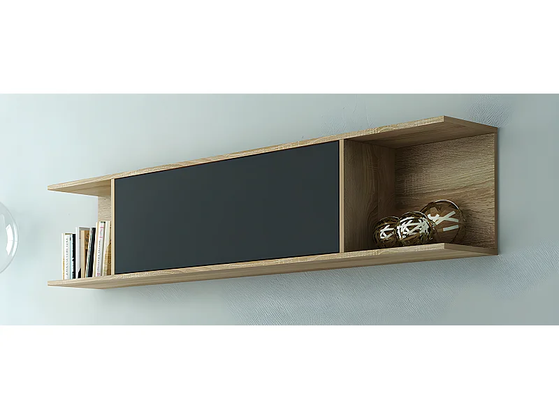 Etagère murale coloris chêne cambrian, graphite- Longueur 160 x Profondeur 27.8 x Hauteur 35.2 cm