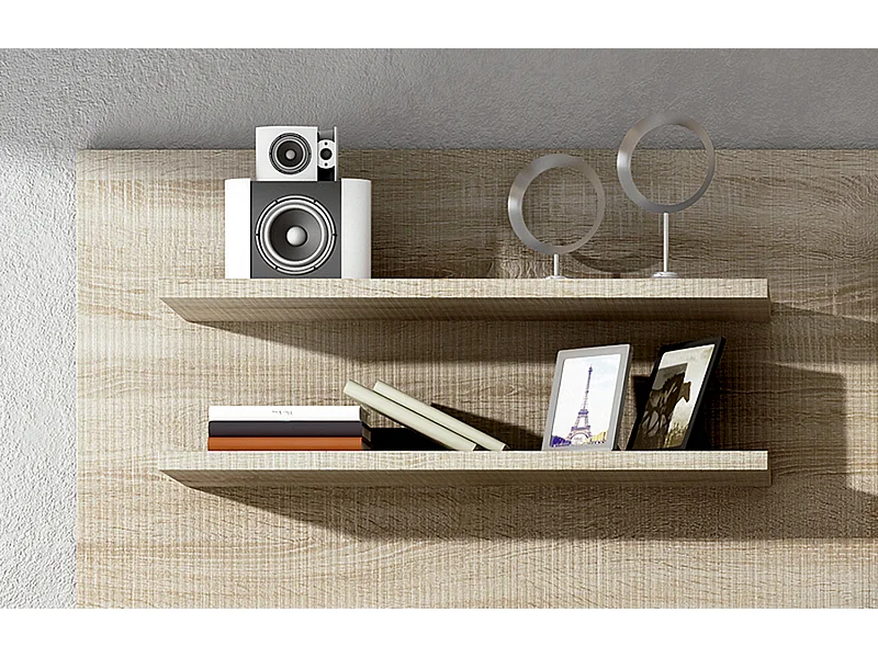 Set de 2 étagères murales coloris chêne cambrian - Longueur 180 x profondeur 17,6 x hauteur 65 cm