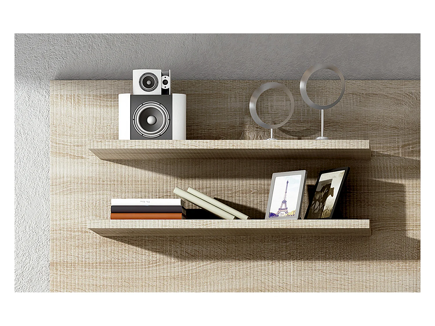 Set de 2 étagères murales coloris chêne cambrian - Longueur 180 x profondeur 17,6 x hauteur 65 cm