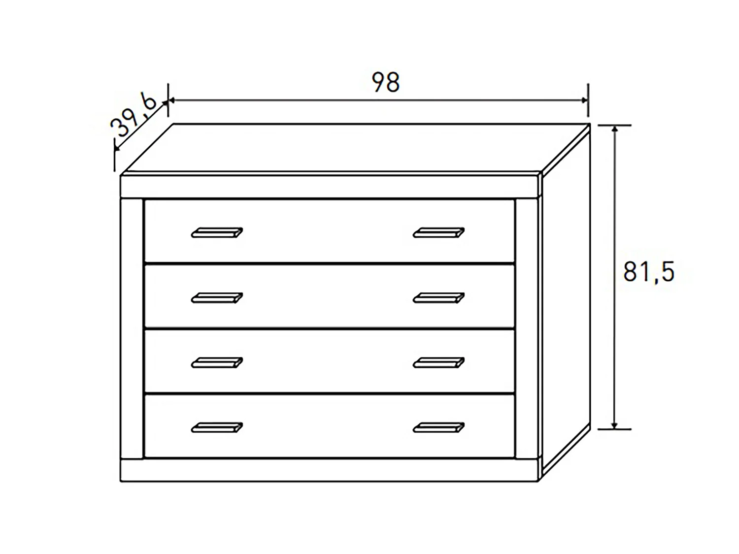 Buffet commode, meuble de rangement coloris chêne cambrian, effet textile - Longueur 98 x Profondeur 39,6 x Hauteur 81,5 cm
