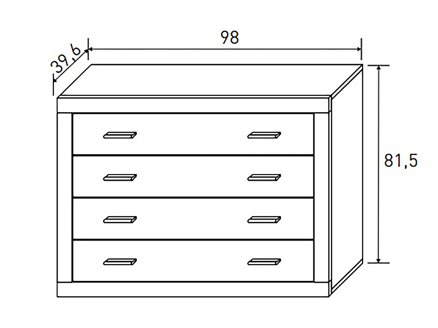 Buffet commode, meuble de rangement coloris chêne cambrian, effet textile - Longueur 98 x Profondeur 39,6 x Hauteur 81,5 cm