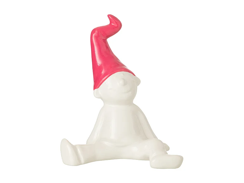 Statuette Déco "Nain" 31cm Blanc & Fuchsia