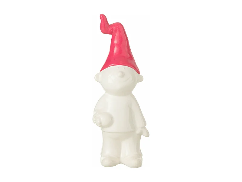 Statuette Déco "Nain" 29cm Blanc & Fuchsia