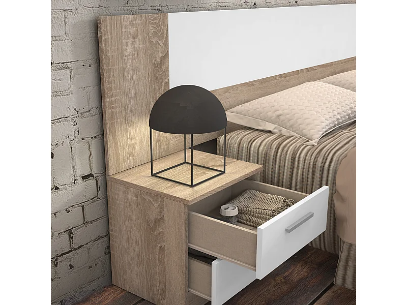 Table de chevet, table de nuit coloris chêne cambrian, blanc - Longueur 40 x profondeur 35 x hauteur 40 cm