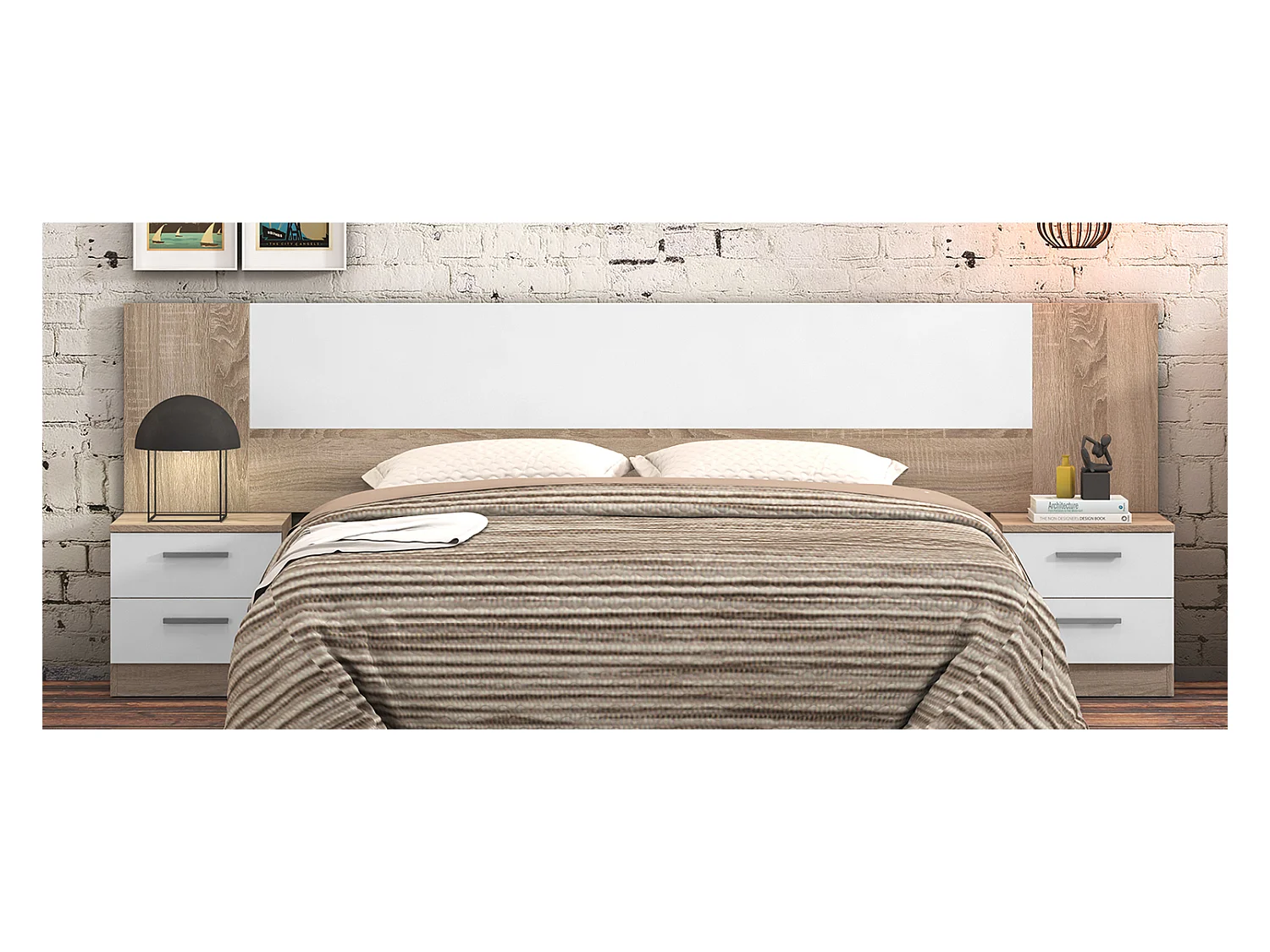 Table de chevet, table de nuit coloris chêne cambrian, blanc - Longueur 40 x profondeur 35 x hauteur 40 cm